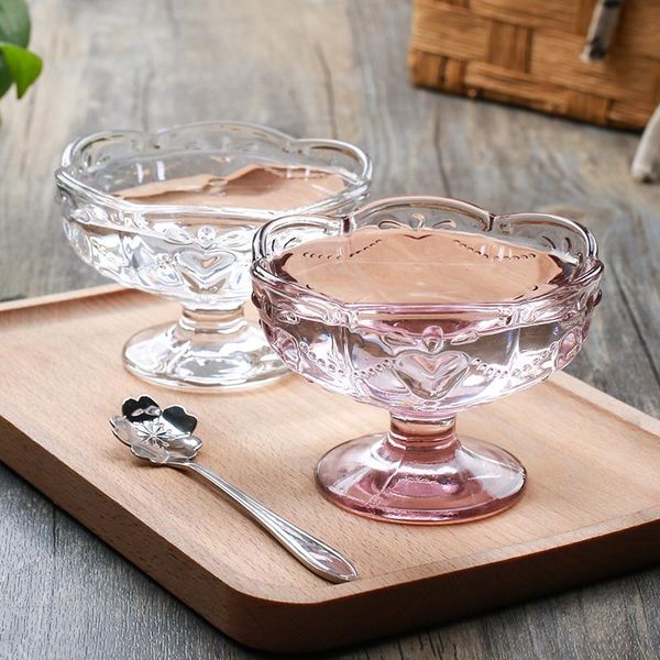 

bowls cherry blossoms glass ice cream bowl european style salad fruit dessert cake dishes kitchen