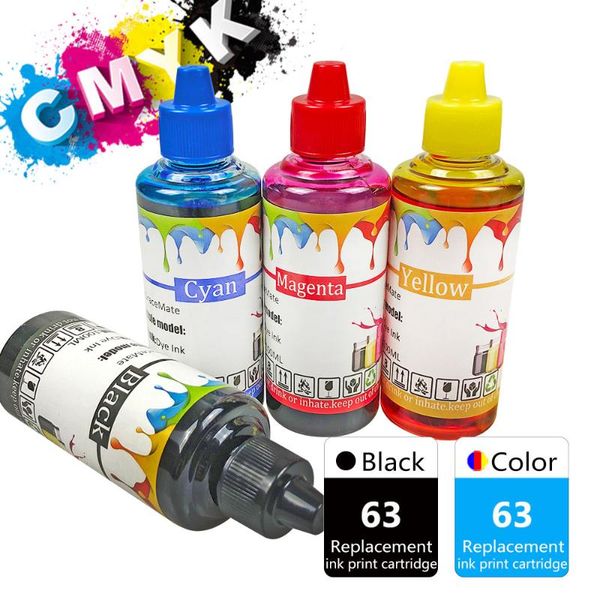 

ink refill kits 100ml inks black color compatible for 63 officejet 3830 3831 3832 3833 3834 printer
