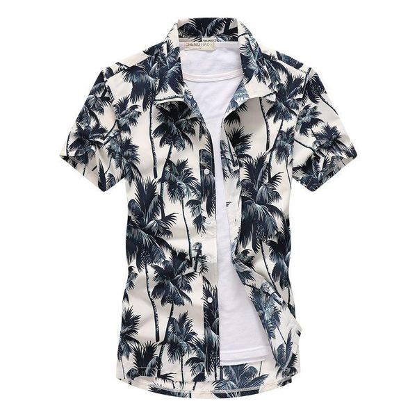 

men's casual shirts summer hawaiian aloha shirt men 2021 fashion palm tree print 5xl beach wear holiday vacation clothing camisa hawaia, White;black