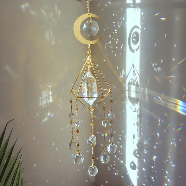 

decorative objects & figurines crystal moon hexagon diamond prisms hanging rainbow chaser lighting accessories for window curtains pendant h