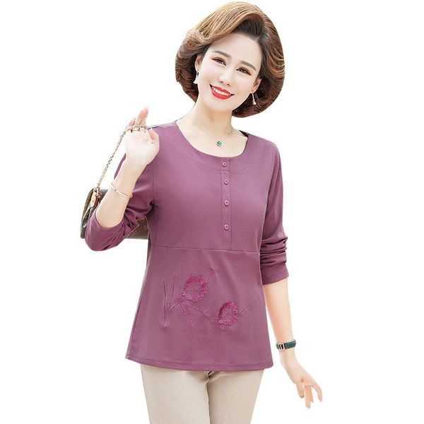 

women's t-shirt spring autumn women clothing plus size 4xl 5xl t-shirts flower casual loose pullover o-neck mother long sleeve tee, White