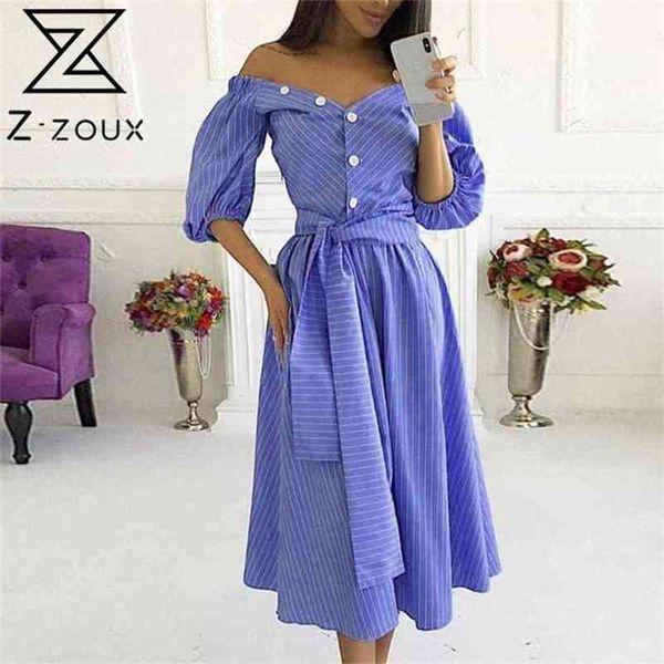 

women dress v neck puff sleeve striped long es single breasted bow lace up vintage high waist es 210513, Black;gray
