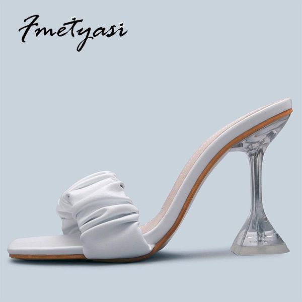 

sandals stiletto woman shoes high heels 2021 fashion pleated wine glasses and summer strange style, Black