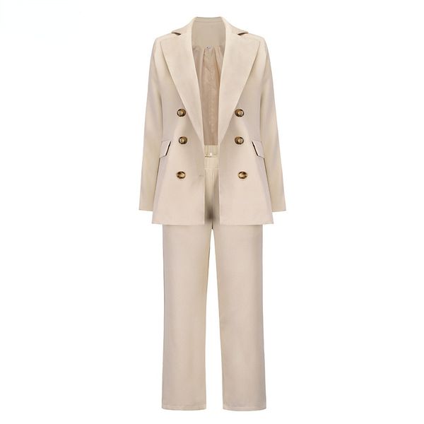 

2021 women suit fashion blazer pantsuit simple solid color collar long sleeve + trousers 2 piece set, White;black