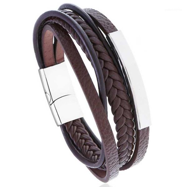 

new personality leather bracelet simple multi-layer cowhide vintage woven titanium steel bracelet1, Golden;silver