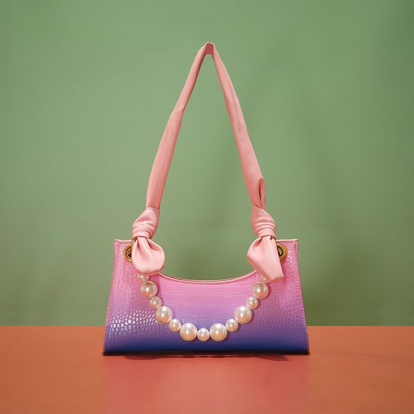 

2021 spring gradient frog bag women's pearl decorative handbag single shoulder armpit pu small