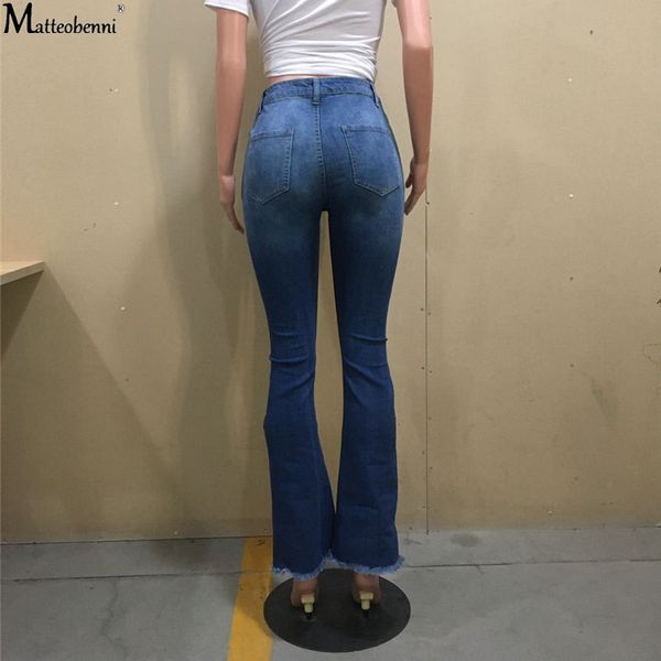 

2011autumn women vintage casual ripped bell bottom jeans female stretch skinny flare jean mom high waist denim pants streetwear 2021, Blue