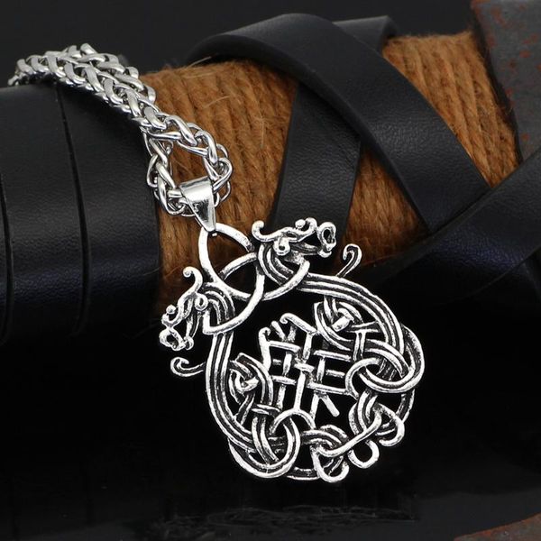 

chains viking dragon scandinavian necklace for men nordic jewlery with valknut gift bag, Silver