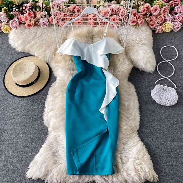

women party dress summer spaghetti strap patchwork sheath bodycon dresses fashion elegant vestido feminino 210531, Black;gray