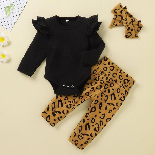 

clothing sets 3pcs set baby boys girls clothes born infant knit solid leopard print +pants+hairband outfits, White