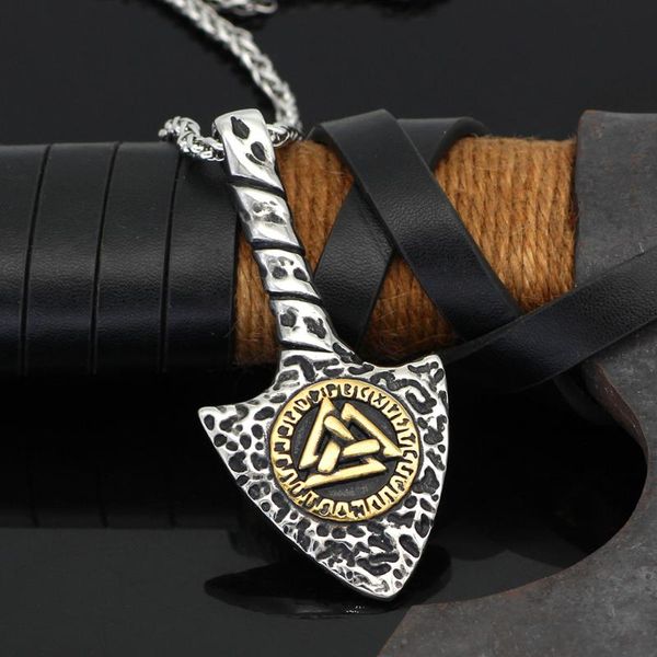 

chains nordic viking odin gungnir amulet valknut rune pendant necklace for men jewelry, Silver