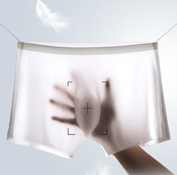 

underpants 3pcs boxer mens male underwear ice silk breathable men boxers for man panties transparent shorts, Black;white