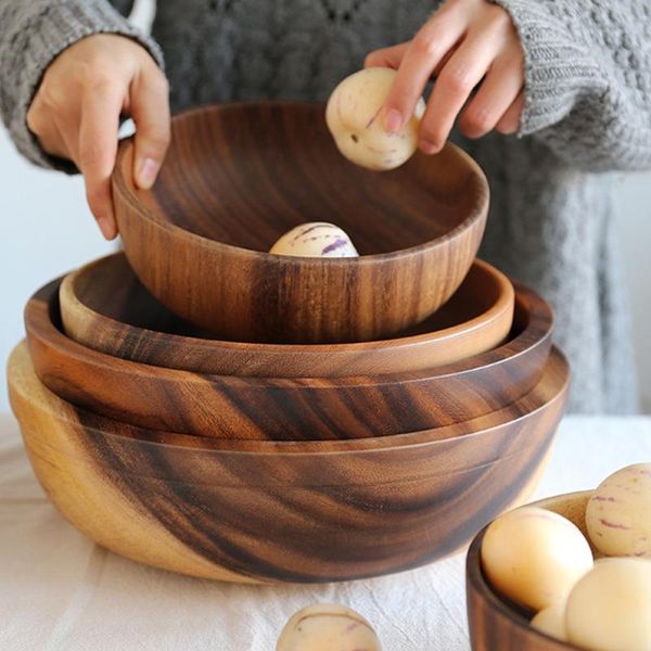 

natural wooden bowl japanese style household fruit salad for home restaurant container utensils large small bowls
