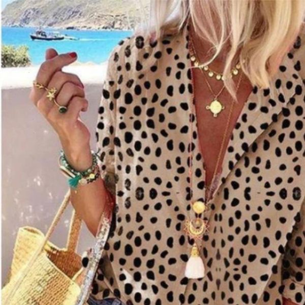 

polka dot fashion half sleeve women shirt button down v neck elegant lady loose plus size female 3xl, White