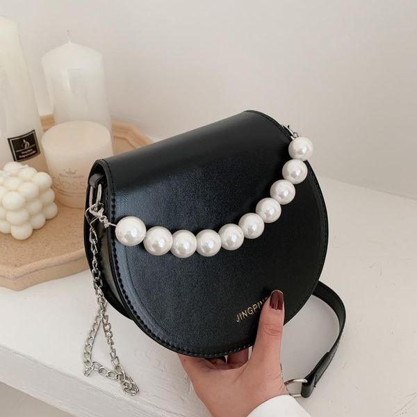 

evening bags qyahlybz band summer mini handbag female korean pearl portable messenger bag chain saddle women's shoulder small handbags