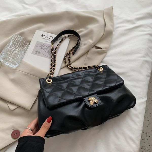 

evening bags large-capacity shoulder bag women's 2021 trendy texture rhombic tote retro chain messenger