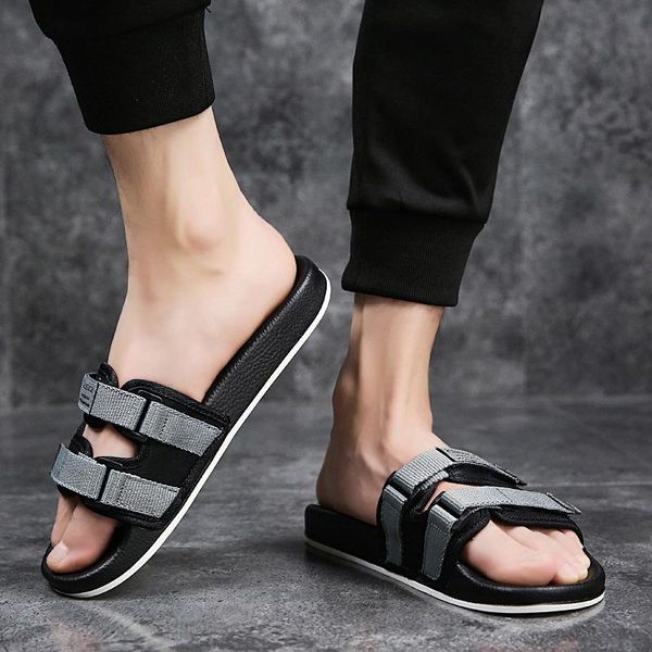 

slippers korean youth fashion personality sandals adjustable home men's summer leisure travel vacation beach shoes, Black