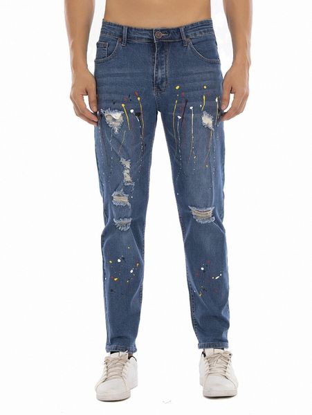 

men splash print ripped jeans h0pw#, Blue