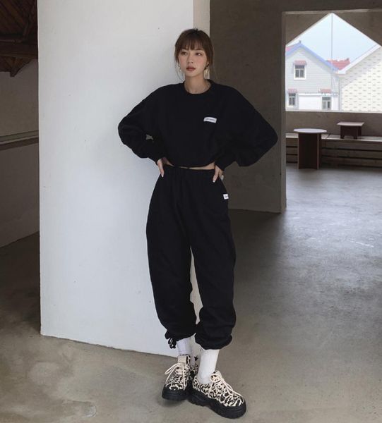 

women's two piece pants spring autumn women streetwear tracksuit set crop & pieces sets korean style female outfits, White