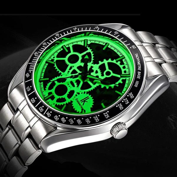 

wristwatches mekaniska klockor ik colouring full steel luminous automatic mechanical watches men transparent hollow clock 98545, Slivery;brown