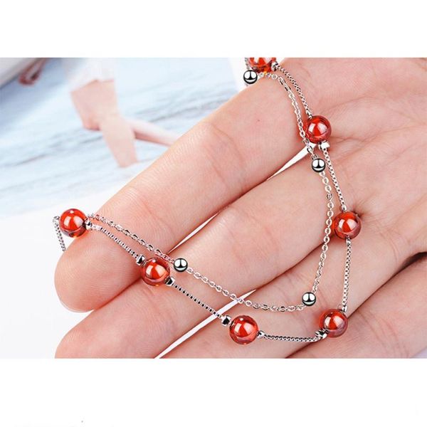 

link, chain garnet bracelet & blue crystal strawberry bead girl, Black