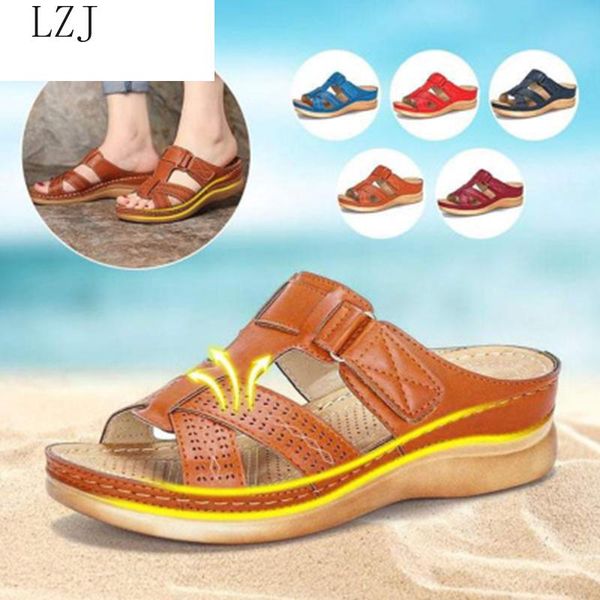 

sandals shoes woman summer for women comfy soft retro wedge low heels thick bottom ladies, Black