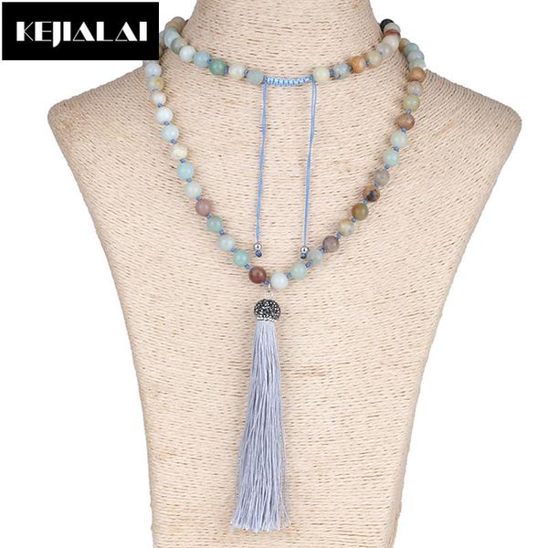 

pendant necklaces kejialai fashion boho long fringe tassel women collier femme stone beads crystal statement collar bohemian jewelry, Silver