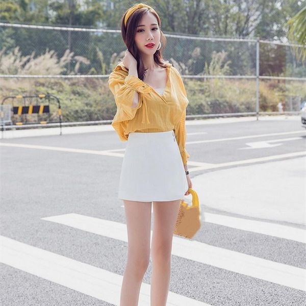 

women's shorts fashion spring summer white/black casual irregular female high waist button simple skirts