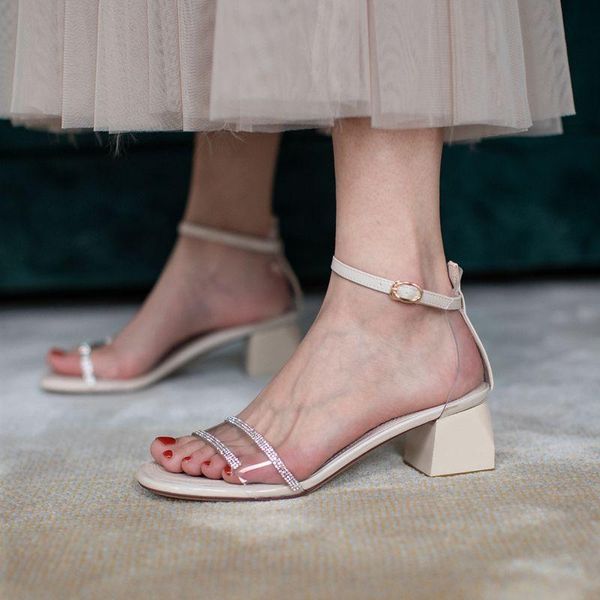 

dress shoes coolulu 2021 summer sandals green open toe all match ankle strap square mid heel fashion ladies size 33-43, Black