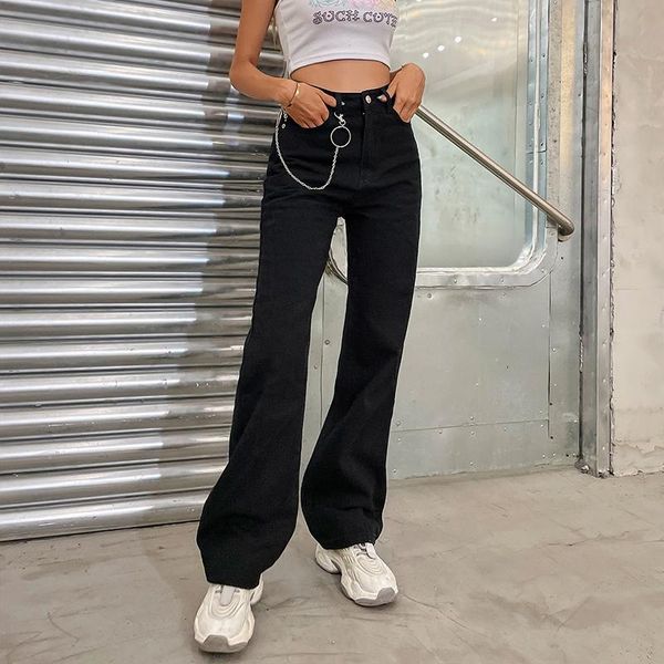 

women's jeans fashion straight tube loose solid color casual denim pants high waisted wide leg, Blue