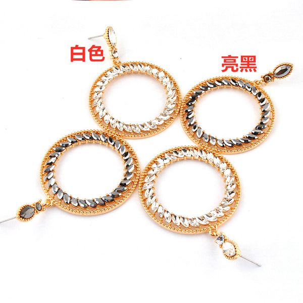 

exaggerated round diamond inlaid alloy earrings women's fashion bohemia, Golden