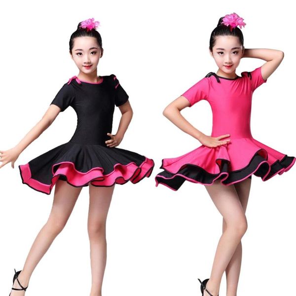 

girl's dresses girls latin rumba dance dress flamenco tango ballroom dancing wear costumes match headpiece, Red;yellow