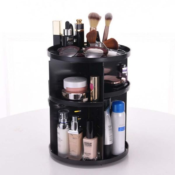 

30*23cm black 360 degree rotating cosmetic box storage brush holder jewelry makeup boxes & bins