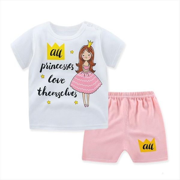 

boys and girls short sleeve t shirt shorts set fashion summer kids 2 piece, White