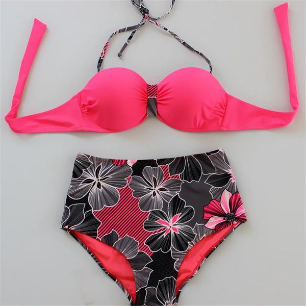 

high waist bikinis set retro swimwear brazilian swimsuit bandeau bathing suit floral print swimming suit women 2021 biquini e658in