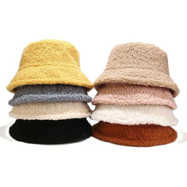 

wide brim hats myalice leisure lamb wool fisherman women autumn and winter pure color outdoor warm plush basin hat fashion panama present, Blue;gray