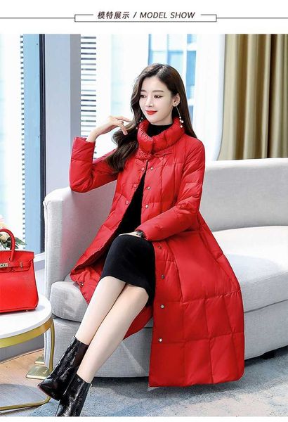 

cape a-line down et women's middle long fashion korean loose red stand collar white duck, Black
