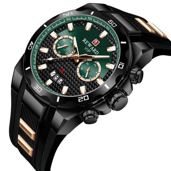 

wristwatches 2021 brand reward men watches fashion sport silicone strap watch mens luxury date waterproof quartz chronograph, Slivery;brown