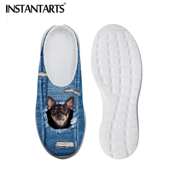 

cute pet cat denim printed women sandals lightweight slip-on summer water shoes puppy print loafers for ladies, Black