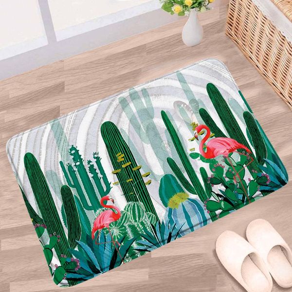 

bath mats tropical plant cactus bathroom mat flamingo flower green leaf cartoon pattern non-slip rug kitchen doorway aisle carpet pad