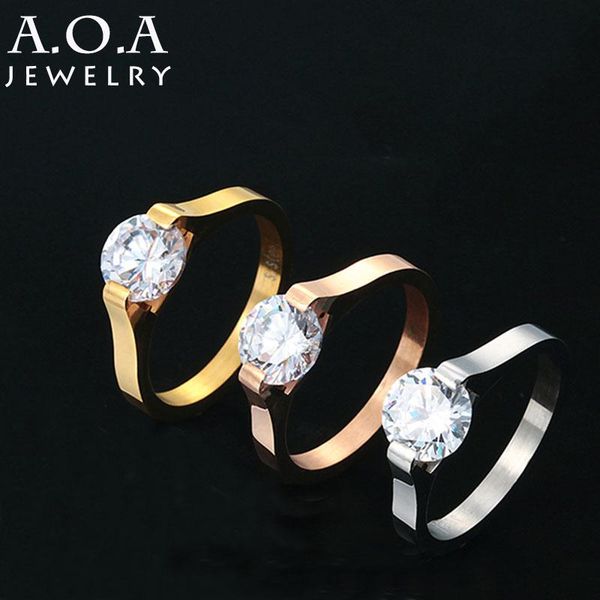 

wedding rings 2021 fashion stainless steel for women cz stone finger female engagement ring, Slivery;golden