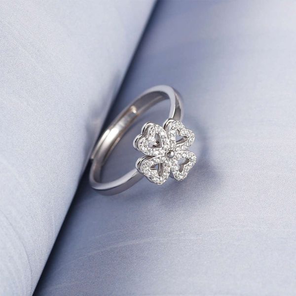 

seven seconds s925 sterling silver clover ring vibrato can turn lucky tiktok design 5270, Black