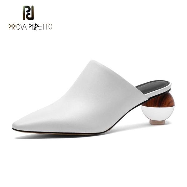 

slippers prova perfetto black white cow leather outside wear slipper women spring summer transparent crystal strange heel mules shoes