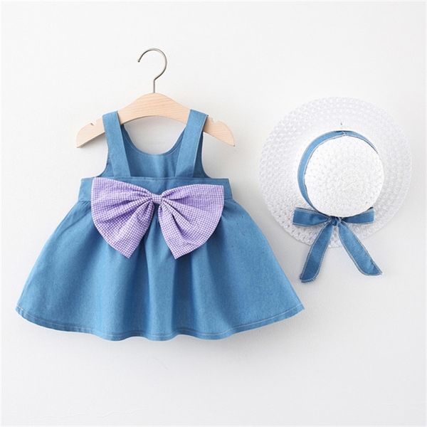 Платье Летняя джинсовая бабочка Sundress Bownot Sundress Baby Girl Одежда для одежды для девочек 6-24 м 210528