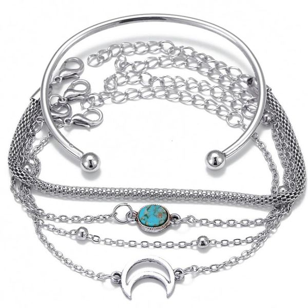 

link, chain diezi vintage punk silver link bracelet bangle sets fashion moon stone charm bracelets for women gift jewelry, Black