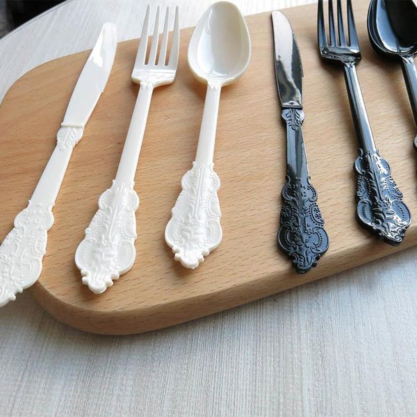 

disposable dinnerware 12pcs 4sets colorful plastic cutlery tableware sets 4 knives spoons forks wedding birthday party eco