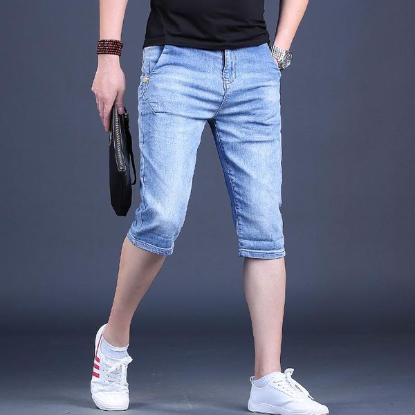

men's jeans calf-length pants men summer fashion blue thin straight denim short