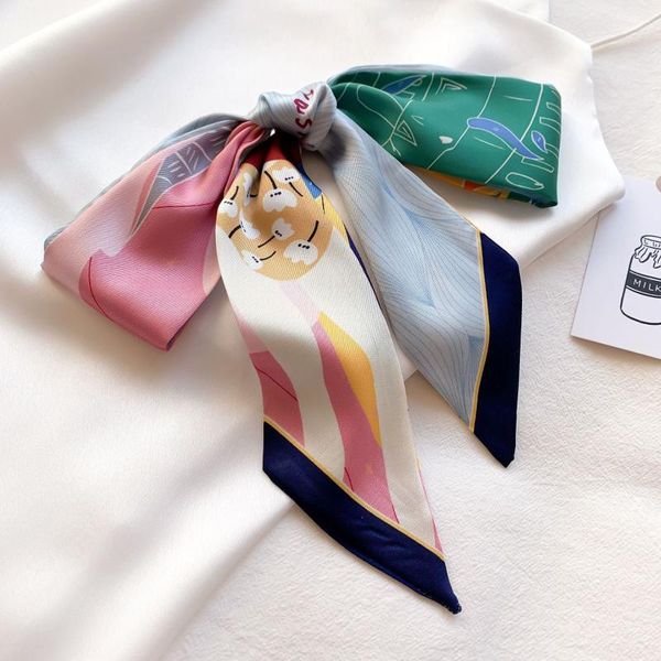 

scarves fashion women small satin silk scarf print wrap foulard femme handkerchief bandana neck hair skinny tie office shawls, Blue;gray