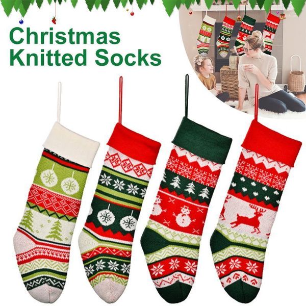 

christmas decorations stockings cable knitted socks santa floral candy gift bags for home xmas tree ornaments