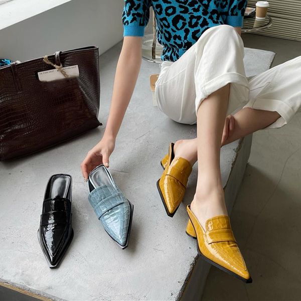 

slippers 2021 women heel slides slip on mules shoes for woman fashion pointed toe female casual work, Black